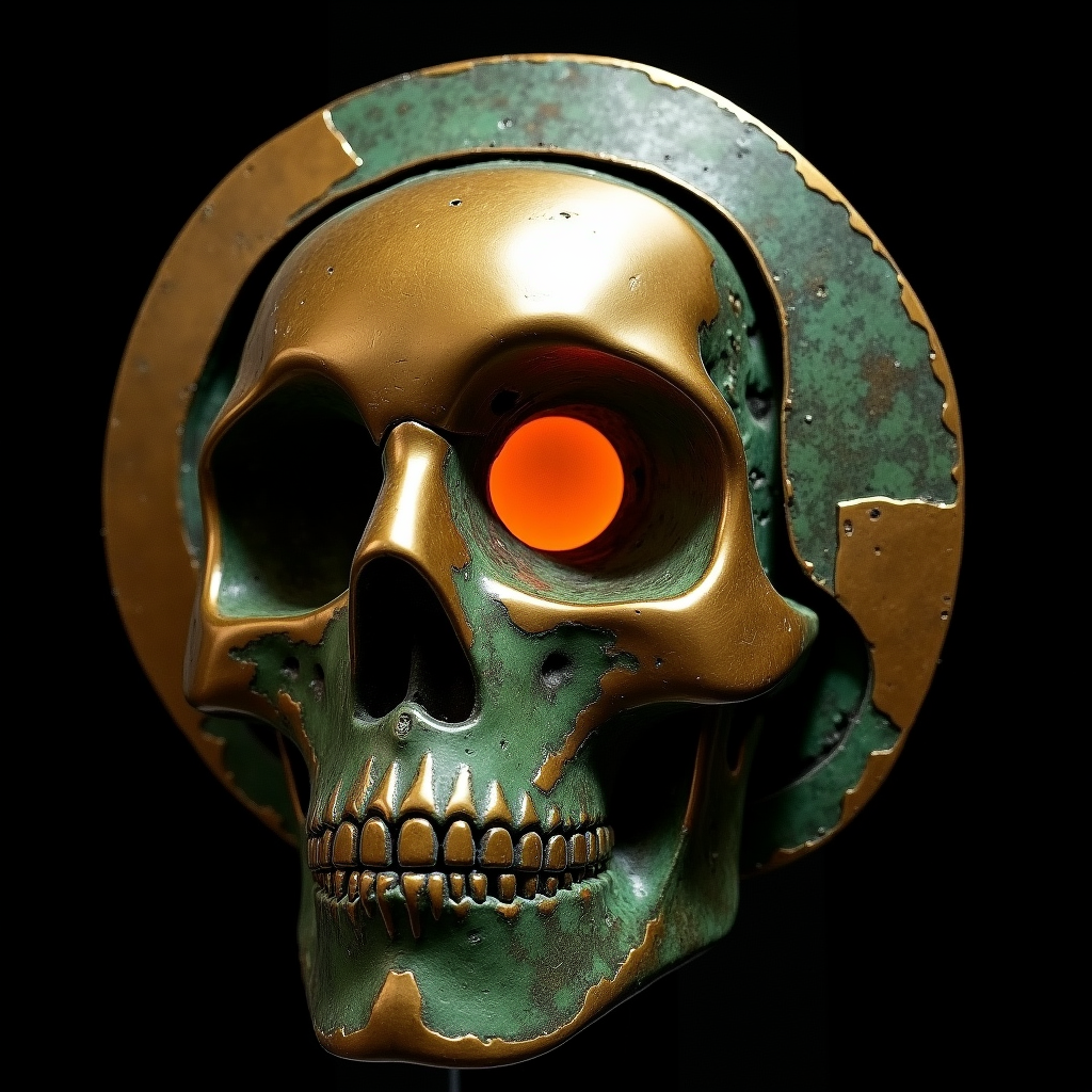 v2 — patina skull with disc