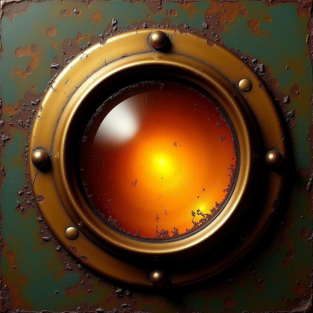 v12 — amber lens in patinated bronze